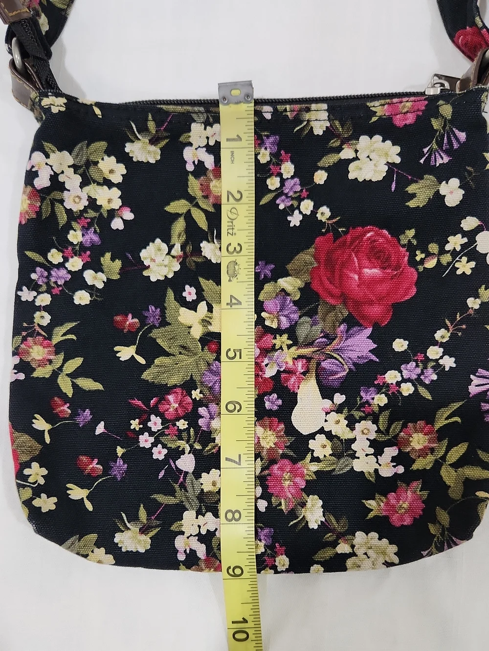 Floral Crossbody Bag - Black with Red Rose Print